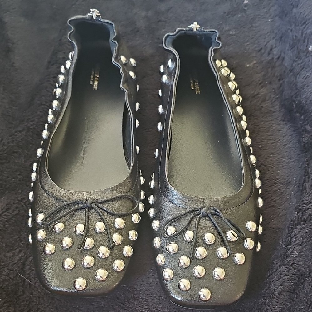 Golden Goose Black Leather Flats with Silver Studs